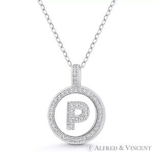 Initial Letter "P" CZ Crystal Pave Pendant in .925 Sterling Silver w/ Rhodium